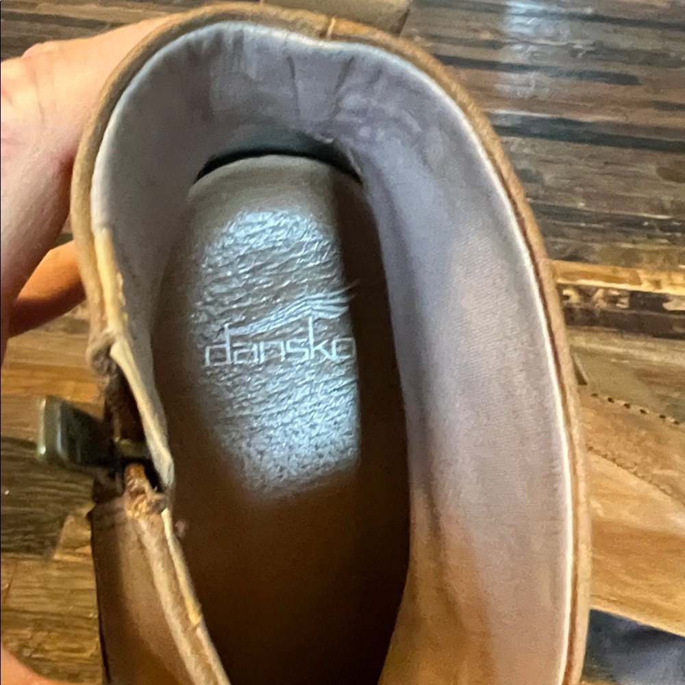 Dansko Sarah Chestnut/Tan Leather Clog-Style Ankle Booties - Picture 7 of 8